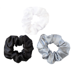 Pack Of X3 Satin Scrunchies White Stone & Black