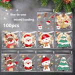 100PCS Christmas Treat Bags - Self-sealing Disposable Opp Candy & Cookie Pouches With Festive Cartoon Designs For Holiday Giftin