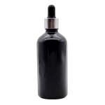100ML Black Glass Aromatherapy Bottle With Pipette - Black & Silver Collar 18 110