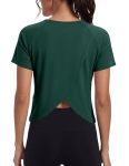 Quenteen Crop Workout Tops For Women Crew Neck Tops Athleitc Gym Exercise Sports Yoga Shirts Green Small