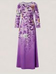 Floral Print Crew Neck Flared Dress Elegant 3 4 Sleeve Dress For Spring & Fall Women's Clothing