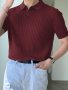 Men's Solid Knitted Ribbed Short Sleeve Golf Shirt Summer Sweater Tops For Casual Daily Wear