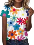 Floral Print Crew Neck T-Shirt Casual Short Sleeve Top For Spring & Summer Women's Clothing