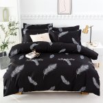 3PCS Polyester Duvet Cover Set 1 Duvet Cover + 2 Pillowcase Without Core White Feather Print All Season Bedding Set Soft Comfort
