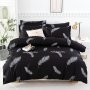 3PCS Polyester Duvet Cover Set 1 Duvet Cover + 2 Pillowcase Without Core White Feather Print All Season Bedding Set Soft Comfortable And Breathable Duvet Cover