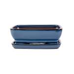 Assorted Glazed Bonsai Pots With Saucer 8" - Blue Rectangular With Matching Saucer 20 X 16 X 6CM