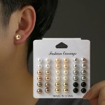 18PAIRS Simple Street Imitation Pearl Men's Stud Earrings Men's Ear Jewelry