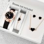 5PCS Quartz Watches For Women Pu Leather Wrist Watch With Black Heart Jewelry Set Great Gift For Her Mom Girlfriend