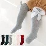 1PAIRS Baby Girls Cotton Big Bow Decor Cute Princess Over The Knee Socks Girls Toddlers Kids Cute Lace Solid Color Long Stocking