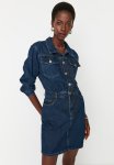 Long Sleeve Denim Shirt Dress - Blue