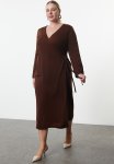 Double Breasted Tie Detailed Midi Knitwear Dress - Brown