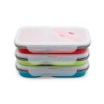 Collapsible Silicone Lunch Box 2 Compartment Food Container Blue Green Red