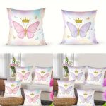 1PC Pink Purple Butterfly Pillowcase 1PC Butterfly Peach Skin Polyester Pillow Cover Wedding Birthday Party Decoration Cushion C