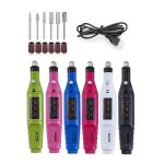 USB Electric Nail Drill Machine - Portable Manicure Pedicure Nail Polisher With 6 Bits & Sanding Bands No Battery Required