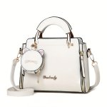 Festive White Pu Handbag With Kitty Charm And Adjustable Shoulder Strap