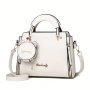 Festive White PU Handbag With Kitty Charm And Adjustable Shoulder Strap