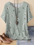 Plus Size Floral Print T-Shirt Casual Short Sleeve Top For Spring & Summer Women's Plus Size Clothing