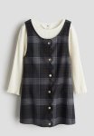 2-PIECE Top And Dress Set - Dark Grey & Cream