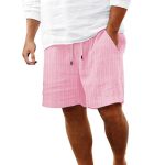 Summer Fashion Straight Leg Shorts For Men Striped Drawstring Elastic Waist Short Elastic Waist Vacation Beach Swim Pants Pink