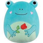 Squishmallows Original 12IN Ludwig The Teal Frog Holding Rose Official Jazwares Plush Medium-sized