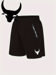 Men's Bull Graphic Print Quick Drying Shorts Casual Slightly Stretch Elastic Waist Drawstring Shorts For Summer Gym Workout Trai