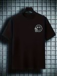 Boys' Trendy Joyful Face Graphic Tee - Comfy Polyester Blend Short Sleeve Round Neck - Perfect For Spring summer fall