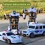 1PC Transforming Police Car Robot Toy Plastic Toy One-click Collision Deformation Creative Birthday Gift Home Decor Accessory