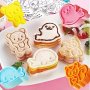 4-PIECE Sandwich Cutter Set: Bear And Cartoon Animal Embossers For Bento Boxes And Bread Decorations - Plastic Kitchen Accessories