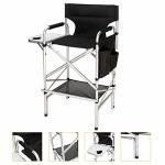 Mefeir 31" Tall Folding Directors Chair With Side Table Storage Bag Portable Makeup Artist Bar Height Aluminum Frame 300 Lbs Cap