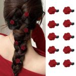 Valentines Hair Clips Red Rose Hair Claw For Women Flower Hair Claw Clips For Thick Hair Small Hair Clips Small Resin Hair Clip