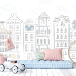 Little Town Wallpaper - 1.2M Wide X 3M High Non-adhesive Requires Wallpaper Glue