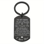Stainless Steel Keychain For Him - Engraved Military Dog Tag With Romantic Love Message Simple Style Keyring For Men Anniversary