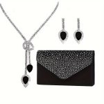 Elegant Rhinestone Evening Clutch Classic Banquet Purse Women's Formal Earrings Necklace Set For Carnaval Music Festival