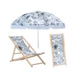 2.0M Beach Umbrella & Wooden Chair Combo - Lucie De Moyencourt Collection - Camps Bay Beach - Umbrellas.co.za - Umbrella Shop