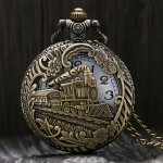 1PC Retro Bronze Steam Train Quartz Pocket Watch Souvenir Gift