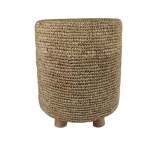 Raffia Stool With Wooden Legs - Natural