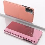 For Samsung Galaxy S21 Fe Plated Mirror Horizontal Flip Leather Case With Holder Rose Gold