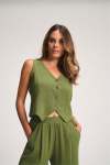 Corfu Linen Waistcoat - Moss - Large Long