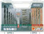 Alpen Drill & Screwdriver Bit Set - 22-Piece, Steel & Masonry Bits, With Carry Case