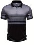 Men's Classic Business Style Stripes Pattern Short Sleeve Lapel T-Shirt For Summer Casual Stylish Golf Sports Streetwear Tops As Gift