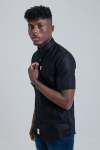 Linen Shirt Short Sleeve - Black - XXL Black