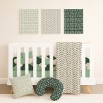Herringbone Cot Bedding Set Green Cream And Green Herringbone