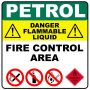 Petrol Danger Flammable Liquid Fire Control Area 29X29CM SIGN-2 Pack.