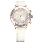 SWAROVSKI Octea Chrono Watch Swiss Made Leather Strap White Rose Gold-tone Finish