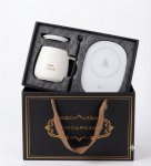 Luxury Pink Ceramic Coffee Mug Gift Set With Matching Lid Gold Spoon & Electric Cup Warmer