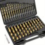 Titanium-coated High-speed Steel Drill Bit Set With Hex Shank - 13/30/50/90PCS Sizes 1/16" To 1/2" For Steel Aluminum Copper - Includes Storage Case