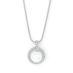 Silver Tone Round Pendant With Pearl And Clear Crystals