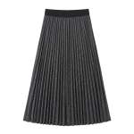Ladies High Waisted Knitted & Pleated Shimmer Skirt In Charcoal - Black 2XL