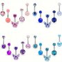 5PCS Butterfly Colorful Synthetic Zircon Decor Belly Rings Stainless Steel Body Piercing Jewelry