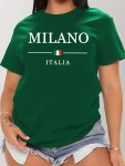 Women's Plus Size Casual Sporty T-Shirt Milano Italia Print Comfort Fit Short Sleeve Tee Fashion Breathable Casual Top